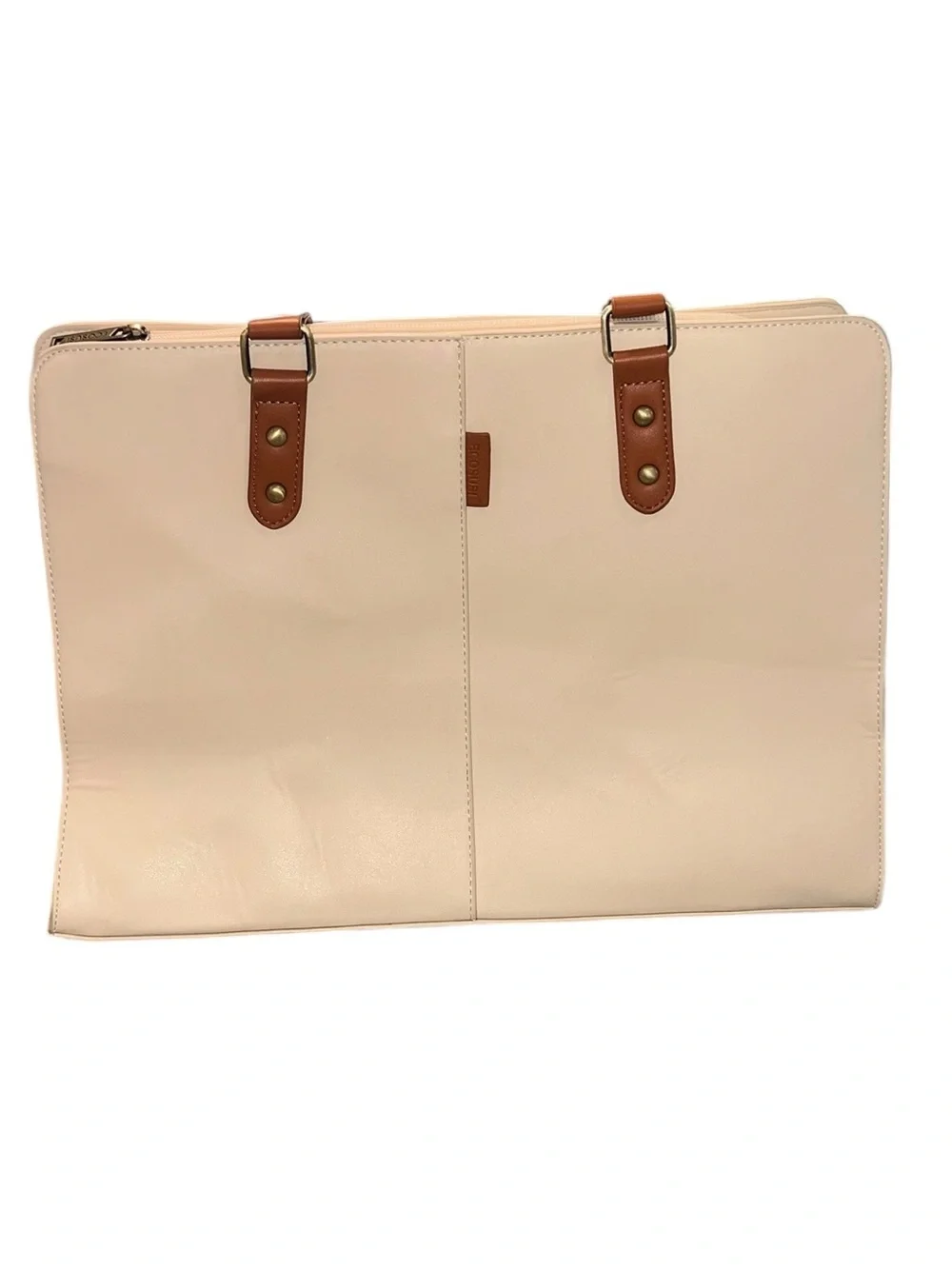 ECOSUSI Cream Vegan Leather Laptop Tote Work Bag 15.6” Purse